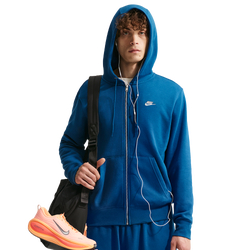 Men's - Nike Club Full-Zip Hoodie - Court Blue/Court Blue/Lt Khaki