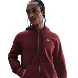 Men's - Nike Club Full-Zip Hoodie - Dark Team Red/Dark Team Red/White