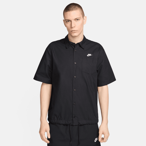 Shop Nike Mens  Club Button-up Short Sleeve Oxford In Black/white