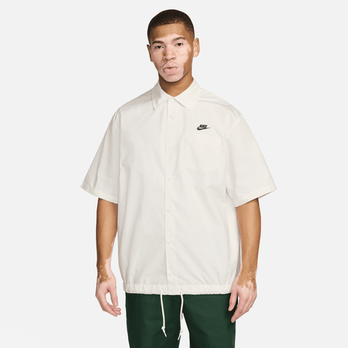 Shop Nike Mens  Club Button-up Short Sleeve Oxford In Sail/black