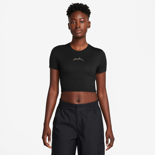 

Jordan Womens Jordan Short Sleeve Graphic Slim Crop T-Shirt - Womens Black/Brown Size S