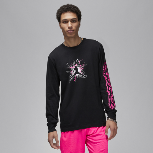 

Jordan Mens Jordan Sport Long Sleeve Dri-FIT GFX Crew - Mens Black/Hyper Pink/Black Size L