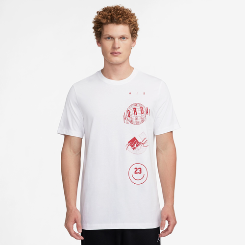 

Jordan Mens Jordan Brand Stack Logo Short Sleeve Crew T-Shirt - Mens White/Red Size M