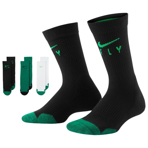 

Nike Kids Nike Elite Swoosh Fly Crew 3 Pack - Youth Black/Green/White Size M