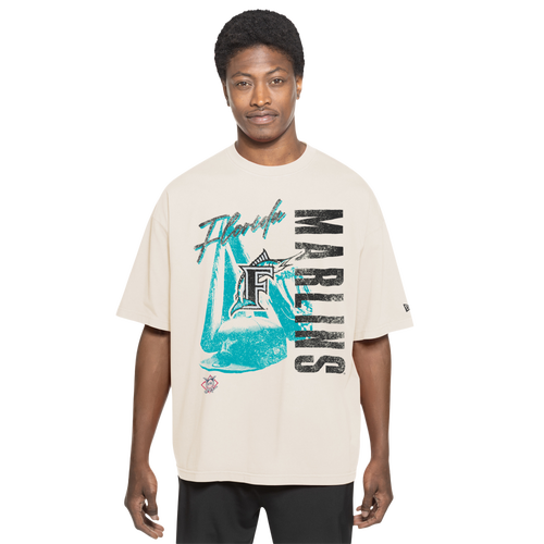 New Era Mens Miami Marlins Batter Short Sleeve T-Shirt - - White