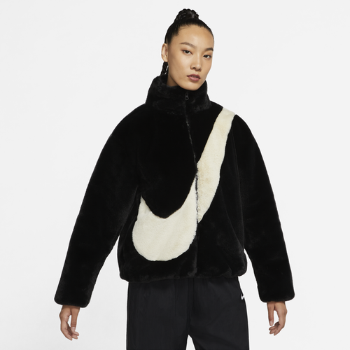 

Nike Womens Nike Faux Fur Swoosh Jacket - Womens White/Black Size XS