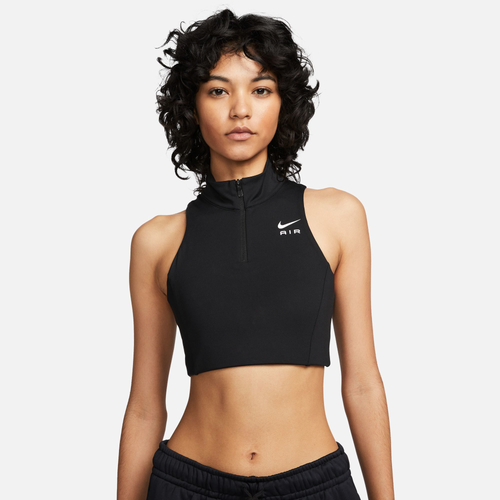 Shop Nike Womens  Air Dri-fit Swoosh Mock Zip Bra In Black/white