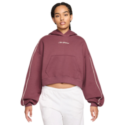 Women's - Nike Studio Crop Fleece Scallop Hoodie - Pink/White/Pink