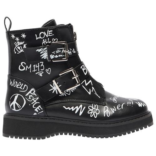 

Girls Steve Madden Steve Madden Wordup Boots - Girls' Grade School Shoe Black/White Size 06.0