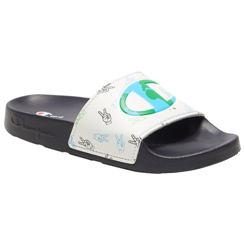 

Champion Boys Champion IPO Slide - Boys' Preschool Shoes White/Navy/Multicolor Size 11.0