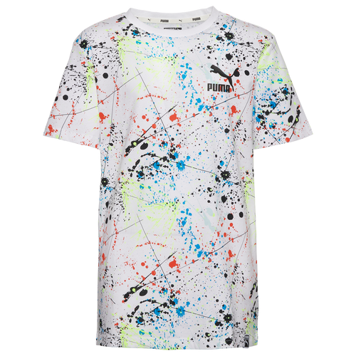 

Boys PUMA PUMA Splatter AOP T-Shirt - Boys' Grade School White Size M