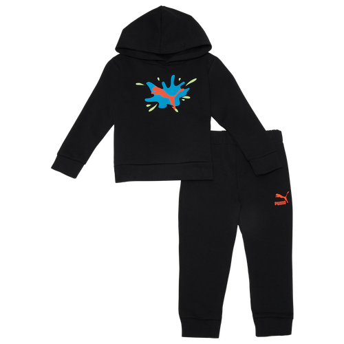 

Boys PUMA PUMA Splash Logo Hoodie Set - Boys' Toddler Black/Blue Size 2T