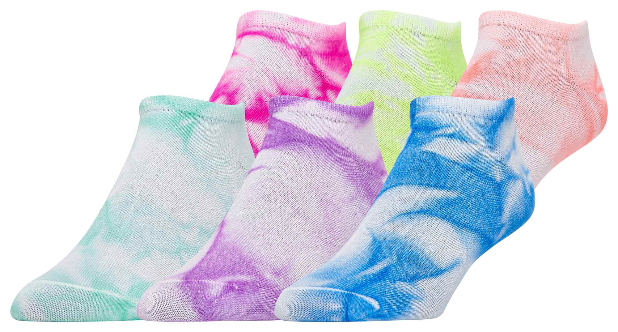 CSG 6 Pack Bright Tie-Dye No Show Socks - Women's