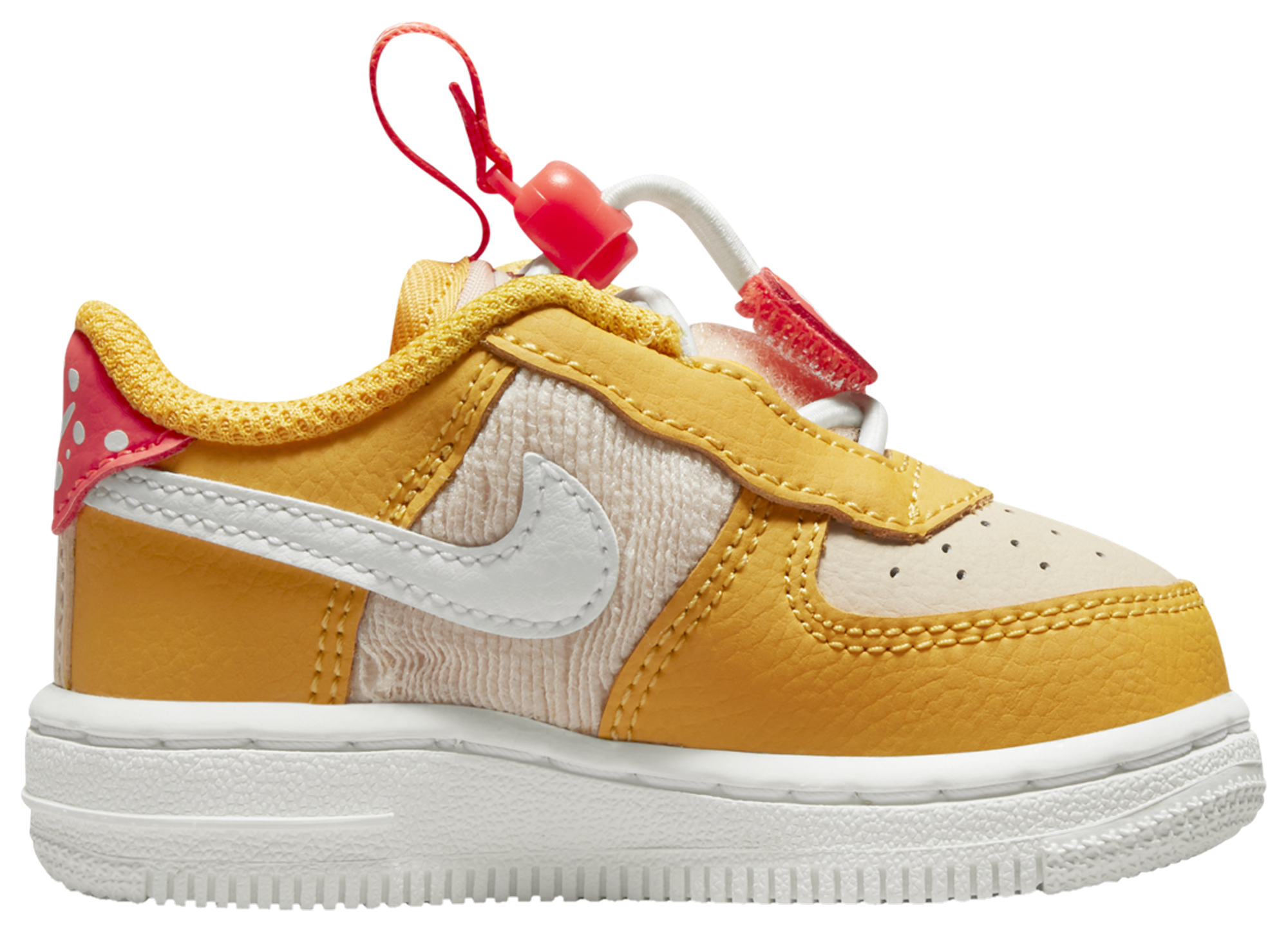 Nike Kids' Force 1 Toggle SE Sneaker Yellow/ Pearl/ Crimson/ White