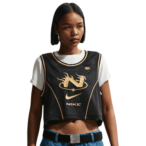 WOMENS - Nike NSW Mid Crop Swoosh Jersey - Black/Tan