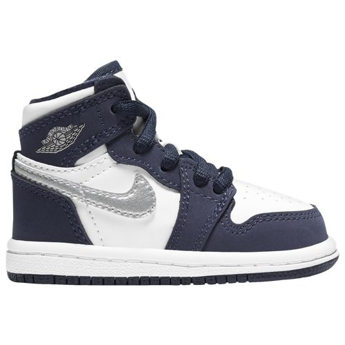 Jordan 1 Retro High Sneakers In White/metallic Silver/midnight Navy