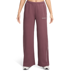 Women's - Nike Studio Fleece Scallop Wide Leg Pants - Pink/White/Pink