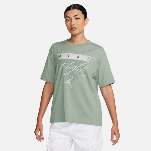 Jordan Womens  Gf Graphic Flight Short Sleeve T-shirt In Jade Smoke/barely Green