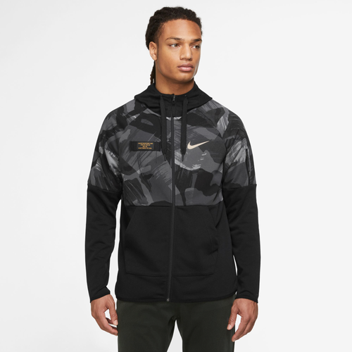

Nike Mens Nike Dri-Fit Fleece Full-Zip Camo Hoodie - Mens Black/Black/Coconut Milk Size M