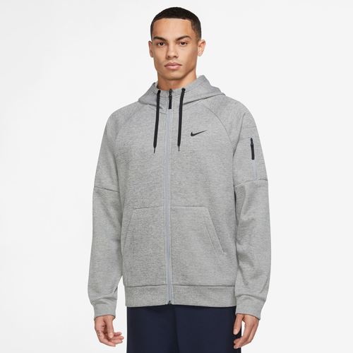 Shop Nike Mens  Therma Fleece Full-zip Hoodie In Dk Gray Heather/particle Gray/black