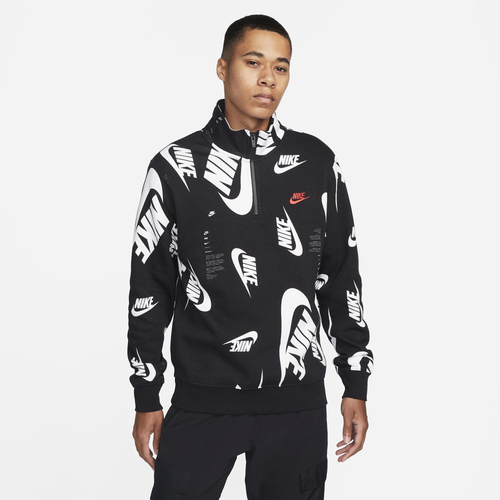 

Nike Mens Nike CLUB+ BB Half-Zip Swoosh Top - Mens Black/Light Crimson Size L