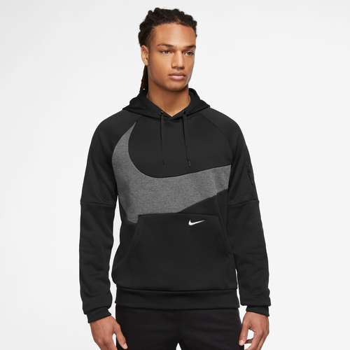Nike Mens  Therma Fleece Pullover Swoosh Hoodie In Black/black/charcoal Heather