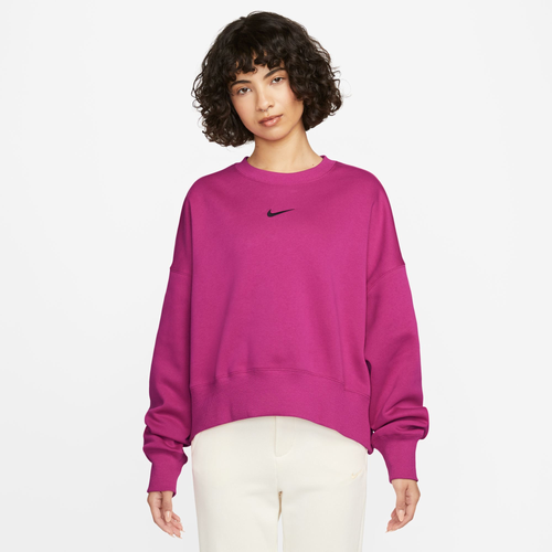 Nike Phoenix Fleece Crewneck Sweatshirt In Fireberry/black