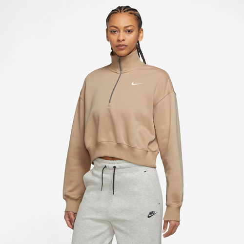 

Nike Womens Nike Style Fleece Crop Quarter Zip - Womens Tan Size M