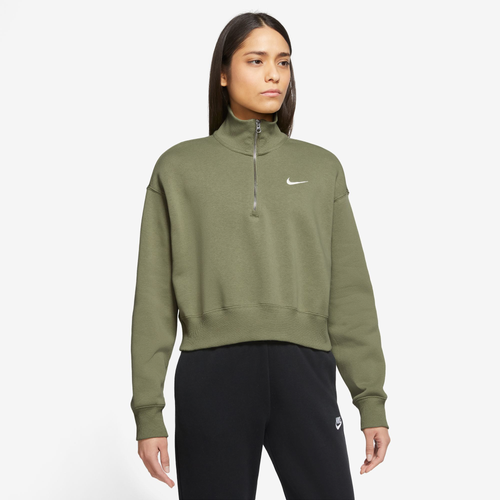 

Nike Womens Nike Style Fleece Crop Quarter Zip - Womens Green/Beige Size M