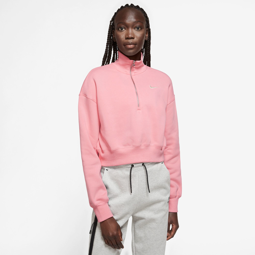 

Nike Womens Nike Phoenix Fleece Quarter Zip Crop - Womens Coral Chalk/Sail Size XL