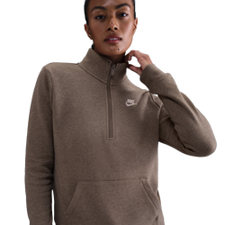 Women's - Nike NSW Club Fleece Quarter Zip - Heather/Mink Brown