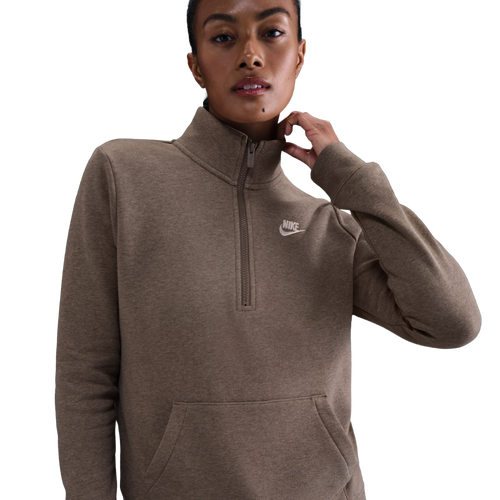 WOMENS - Nike NSW Club Fleece Quarter Zip - Heather/Mink Brown