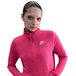 Women's - Nike NSW Club Fleece Quarter Zip - Rush Pink/White