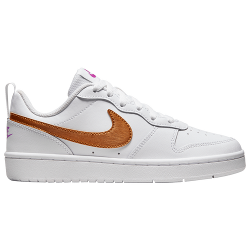 

Nike Boys Nike Court Borough Low - Boys' Grade School Basketball Shoes White/Metallic Copper/Vivid Purple Size 07.0