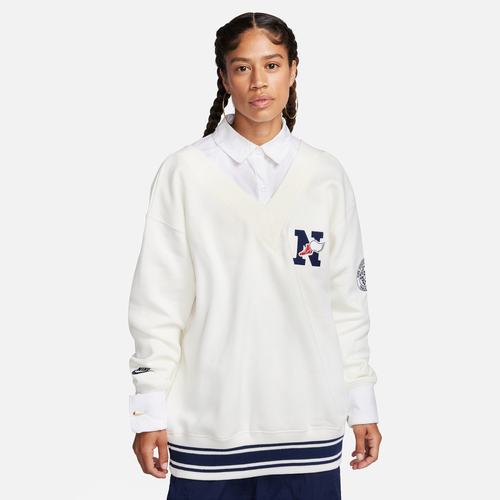 

Nike Womens Nike NSW Phoenix Exeter 74 OS V-Neck Pullover - Womens Sail/Midnight Navy Size XS