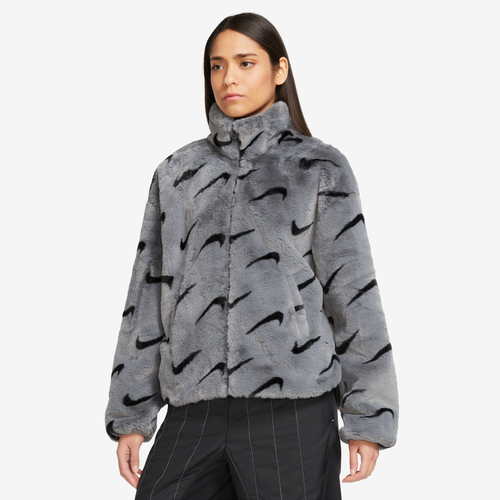 

Nike Womens Nike Faux Fur AOP Jacket - Womens Grey/Black Size M