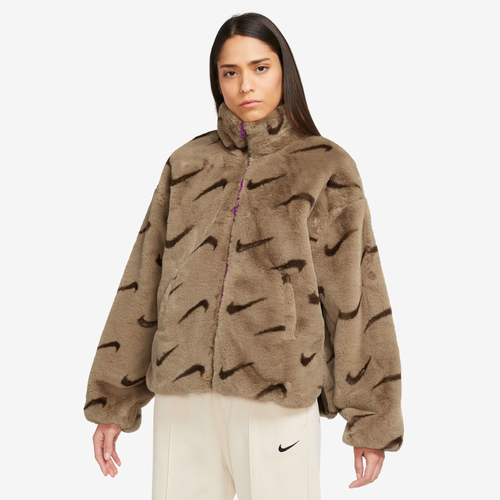 

Nike Womens Nike Faux Fur AOP Jacket - Womens Dark Driftwood/Cacao Size M