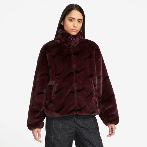 

Nike Womens Nike Faux Fur AOP Jacket - Womens Maroon/Black Size XL