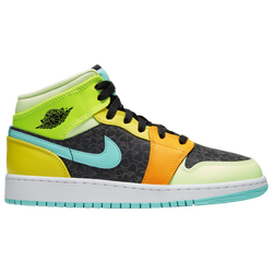 Grade School - Jordan AJ 1 Mid SE - Black/Aurora Green/Opti Yellow