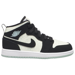 Boys' Preschool - Jordan AJ 1 Mid SE - White/Black/Teal Tint