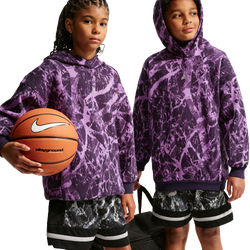 Boys' Grade School - Nike Ja Club Fleece AOP Hoodie - Black/Purple Dynasty