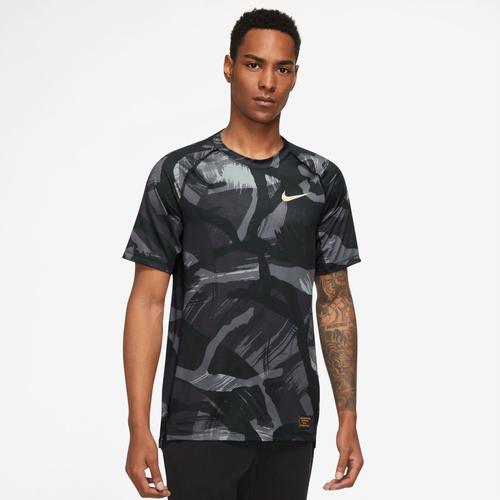 

Nike Mens Nike Pro Dri-Fit S/S Slim Top Camo - Mens Black/Coconut Milk Size XL