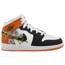 Girls' Grade School - Jordan Air Jordan 1 Mid SE - White/Black/Orange