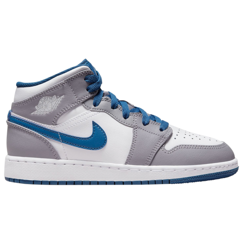 

Jordan Boys Jordan Air Jordan 1 Mid - Boys' Grade School Basketball Shoes Grey/White/Blue Size 4.0