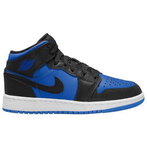 

Boys Jordan Jordan Air Jordan 1 Mid - Boys' Grade School Basketball Shoe Black/Black/Royal Size 06.5