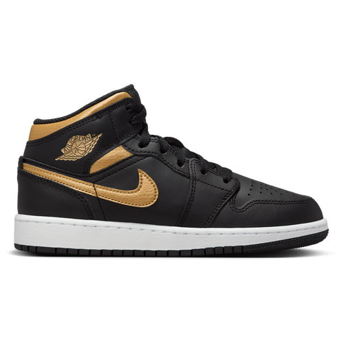 Boys' Grade School - Jordan AJ 1 Mid - Black/Gold White