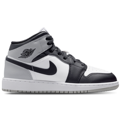 Boys' Grade School - Jordan AJ 1 Mid - White/Light Smoke/Black