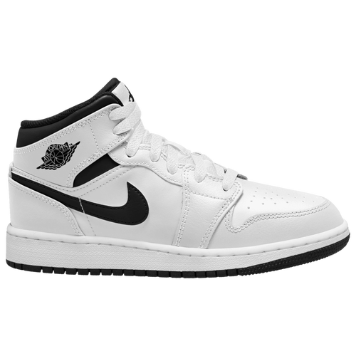 

Jordan Boys Jordan Air Jordan 1 Mid - Boys' Grade School Basketball Shoes White/White/Black Size 07.0