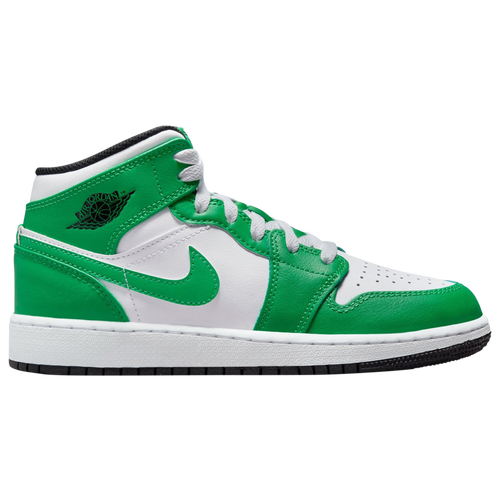 

Jordan Boys Jordan Air Jordan 1 Mid - Boys' Grade School Basketball Shoes White/Black/Green Size 7.0