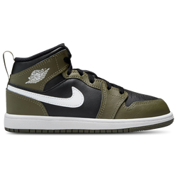 Boys' Preschool - Jordan AJ 1 Mid - White/Black/Medium Olive